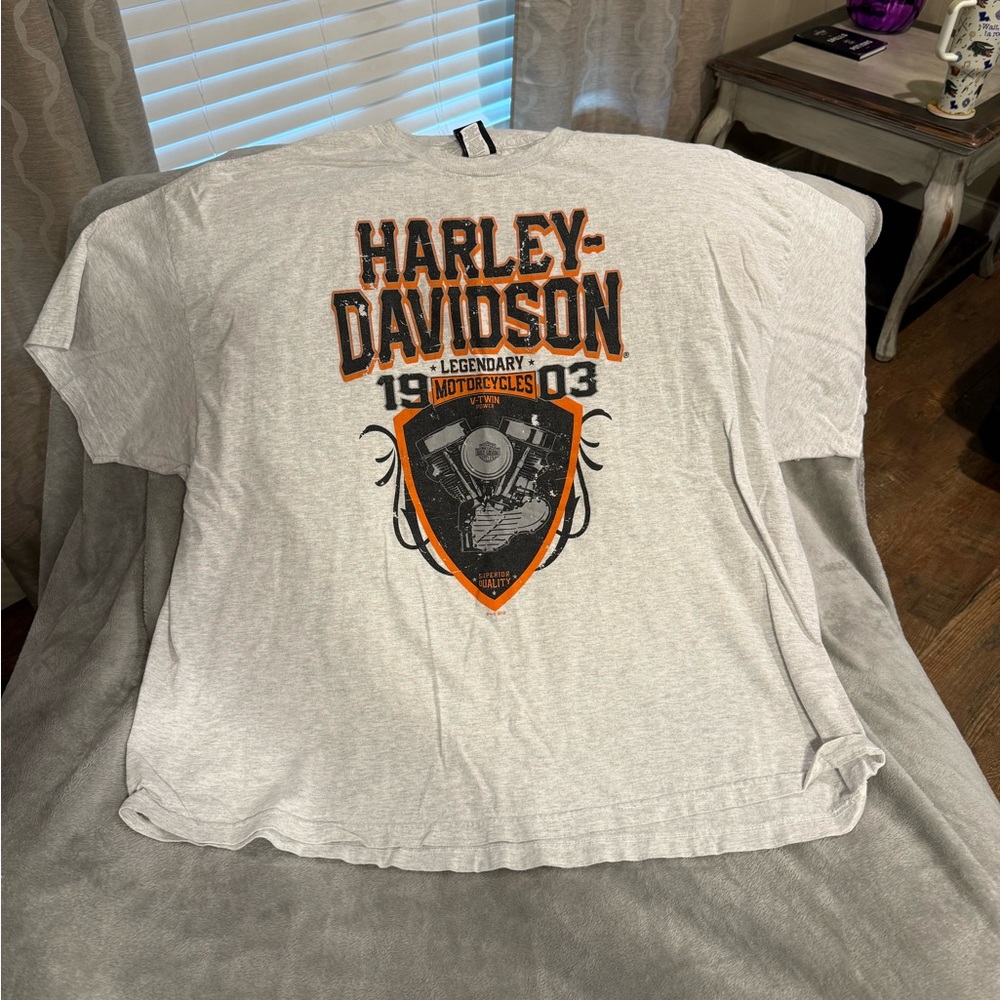 Harley-Davidson Light Gray T-Shirt with Orange Accents